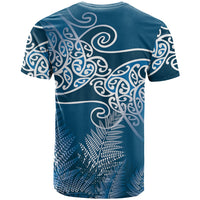 Aotearoa Maori Koru Curves T Shirt Silver Ferns - Navy Blue