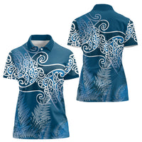 Aotearoa Maori Koru Curves Women Polo Shirt Silver Ferns - Navy Blue