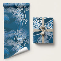 Aotearoa Maori Koru Curves Wrapping Paper Silver Ferns - Navy Blue LT7 58" × 23" Navy Blue - Polynesian Pride
