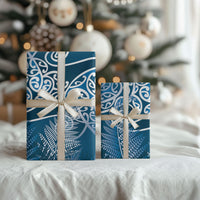 Aotearoa Maori Koru Curves Wrapping Paper Silver Ferns - Navy Blue LT7 - Polynesian Pride