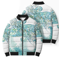 Aotearoa Maori Koru Curves Bomber Puffer Jacket Mossy Paua Shell