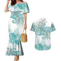 Aotearoa Maori Koru Curves Couples Matching Mermaid Dress and Hawaiian Shirt Mossy Paua Shell LT7 Green - Polynesian Pride