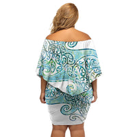 Aotearoa Maori Koru Curves Family Matching Off Shoulder Short Dress and Hawaiian Shirt Mossy Paua Shell LT7 - Polynesian Pride