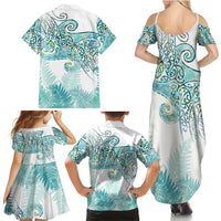 Aotearoa Maori Koru Curves Family Matching Summer Maxi Dress and Hawaiian Shirt Mossy Paua Shell LT7 - Polynesian Pride