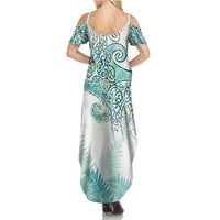Aotearoa Maori Koru Curves Family Matching Summer Maxi Dress and Hawaiian Shirt Mossy Paua Shell LT7 - Polynesian Pride