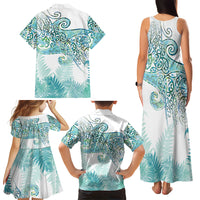 Aotearoa Maori Koru Curves Family Matching Tank Maxi Dress and Hawaiian Shirt Mossy Paua Shell LT7 - Polynesian Pride