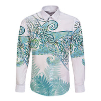 Aotearoa Maori Koru Curves Long Sleeve Button Shirt Mossy Paua Shell