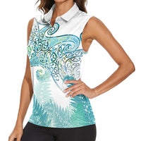 Aotearoa Maori Koru Curves Women Sleeveless Polo Shirt Mossy Paua Shell