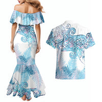 Aotearoa Maori Koru Curves Couples Matching Mermaid Dress and Hawaiian Shirt Aqua Paua Shell LT7 - Polynesian Pride