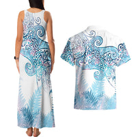 Aotearoa Maori Koru Curves Couples Matching Tank Maxi Dress and Hawaiian Shirt Aqua Paua Shell LT7 - Polynesian Pride