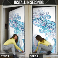 Aotearoa Maori Koru Curves Door Cover Aqua Paua Shell