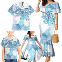 Aotearoa Maori Koru Curves Family Matching Mermaid Dress and Hawaiian Shirt Aqua Paua Shell LT7 - Polynesian Pride