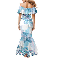 Aotearoa Maori Koru Curves Family Matching Mermaid Dress and Hawaiian Shirt Aqua Paua Shell LT7 - Polynesian Pride