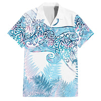 Aotearoa Maori Koru Curves Family Matching Off Shoulder Maxi Dress and Hawaiian Shirt Aqua Paua Shell LT7 Dad's Shirt - Short Sleeve Blue - Polynesian Pride