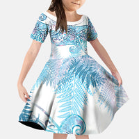 Aotearoa Maori Koru Curves Family Matching Puletasi and Hawaiian Shirt Aqua Paua Shell LT7 Daughter's Dress Blue - Polynesian Pride