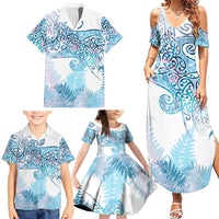 Aotearoa Maori Koru Curves Family Matching Summer Maxi Dress and Hawaiian Shirt Aqua Paua Shell LT7 - Polynesian Pride