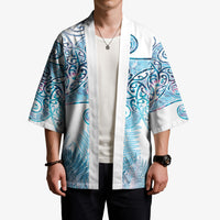 Aotearoa Maori Koru Curves Kimono Aqua Paua Shell