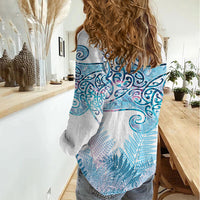 Aotearoa Maori Koru Curves Women Casual Shirt Aqua Paua Shell