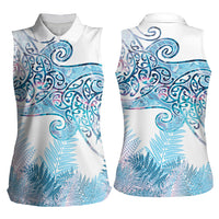 Aotearoa Maori Koru Curves Women Sleeveless Polo Shirt Aqua Paua Shell