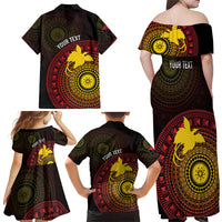 Papua New Guinea Independence Personalized Family Matching Off Shoulder Maxi Dress and Hawaiian Shirt Tapa Circle LT7 - Polynesian Pride