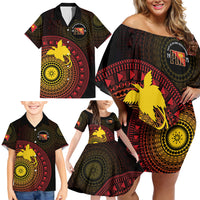 Papua New Guinea Independence Personalized Family Matching Off Shoulder Short Dress and Hawaiian Shirt Tapa Circle LT7 - Polynesian Pride