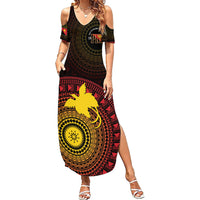 Papua New Guinea Independence Personalized Family Matching Summer Maxi Dress and Hawaiian Shirt Tapa Circle LT7 Mom's Dress Black - Polynesian Pride