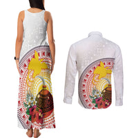 Hapi De Bilong Indipendens Papua New Guinea Couples Matching Tank Maxi Dress and Long Sleeve Button Shirt PNG Lime Pot LT7 - Polynesian Pride