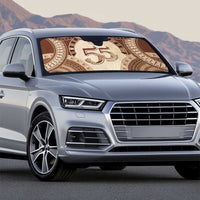 Bula Fiji Day 55th Anniversary Masi Tapa Auto Sun Shade Emerald Jubilee - Beige - Polynesian Pride