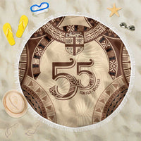 Bula Fiji Day 55th Anniversary Masi Tapa Beach Blanket Emerald Jubilee - Beige - Polynesian Pride