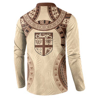 Bula Fiji Day 55th Anniversary Masi Tapa Button Sweatshirt Emerald Jubilee - Beige - Polynesian Pride