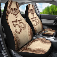 Bula Fiji Day 55th Anniversary Masi Tapa Car Seat Cover Emerald Jubilee - Beige - Polynesian Pride