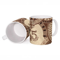 Bula Fiji Day 55th Anniversary Masi Tapa Ceramic Mug Emerald Jubilee - Beige - Polynesian Pride