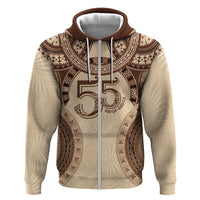 Bula Fiji Day 55th Anniversary Masi Tapa Hoodie Emerald Jubilee - Beige - Polynesian Pride