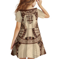 Bula Fiji Day 55th Anniversary Masi Tapa Kid Short Sleeve Dress Emerald Jubilee - Beige - Polynesian Pride
