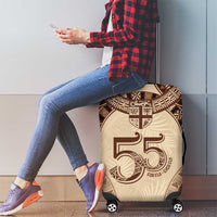 Bula Fiji Day 55th Anniversary Masi Tapa Luggage Cover Emerald Jubilee - Beige - Polynesian Pride