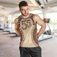 Bula Fiji Day 55th Anniversary Masi Tapa Men Tank Top Emerald Jubilee - Beige - Polynesian Pride