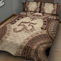 Bula Fiji Day 55th Anniversary Masi Tapa Quilt Bed Set Emerald Jubilee - Beige - Polynesian Pride
