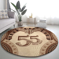 Bula Fiji Day 55th Anniversary Masi Tapa Round Carpet Emerald Jubilee - Beige - Polynesian Pride