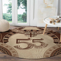 Bula Fiji Day 55th Anniversary Masi Tapa Round Carpet Emerald Jubilee - Beige - Polynesian Pride