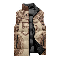 Bula Fiji Day 55th Anniversary Masi Tapa Sleeveless Puffer Jacket Emerald Jubilee - Beige - Polynesian Pride