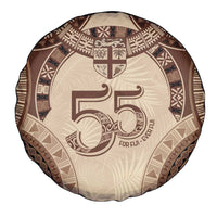 Bula Fiji Day 55th Anniversary Masi Tapa Spare Tire Cover Emerald Jubilee - Beige - Polynesian Pride
