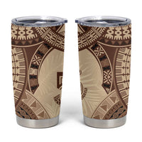 Bula Fiji Day 55th Anniversary Masi Tapa Tumbler Cup Emerald Jubilee - Beige - Polynesian Pride
