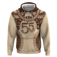 Bula Fiji Day 55th Anniversary Masi Tapa Zip Hoodie Emerald Jubilee - Beige - Polynesian Pride