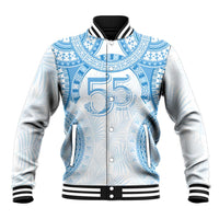 Bula Fiji Day 55th Anniversary Masi Tapa Baseball Jacket Emerald Jubilee - Turquoise - Polynesian Pride