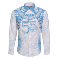 Bula Fiji Day 55th Anniversary Masi Tapa Family Matching Off The Shoulder Long Sleeve Dress and Hawaiian Shirt Emerald Jubilee - Turquoise - Polynesian Pride