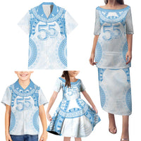 Bula Fiji Day 55th Anniversary Masi Tapa Family Matching Puletasi and Hawaiian Shirt Emerald Jubilee - Turquoise - Polynesian Pride