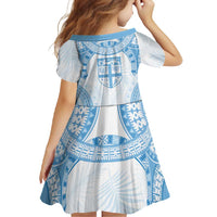 Bula Fiji Day 55th Anniversary Masi Tapa Family Matching Short Sleeve Bodycon Dress and Hawaiian Shirt Emerald Jubilee - Turquoise - Polynesian Pride