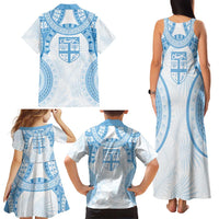 Bula Fiji Day 55th Anniversary Masi Tapa Family Matching Tank Maxi Dress and Hawaiian Shirt Emerald Jubilee - Turquoise - Polynesian Pride