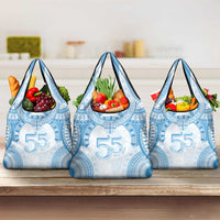 Bula Fiji Day 55th Anniversary Masi Tapa Grocery Bag Emerald Jubilee - Turquoise - Polynesian Pride