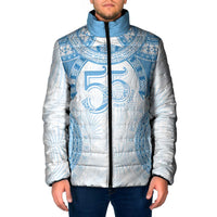 Bula Fiji Day 55th Anniversary Masi Tapa Padded Jacket Emerald Jubilee - Turquoise - Polynesian Pride